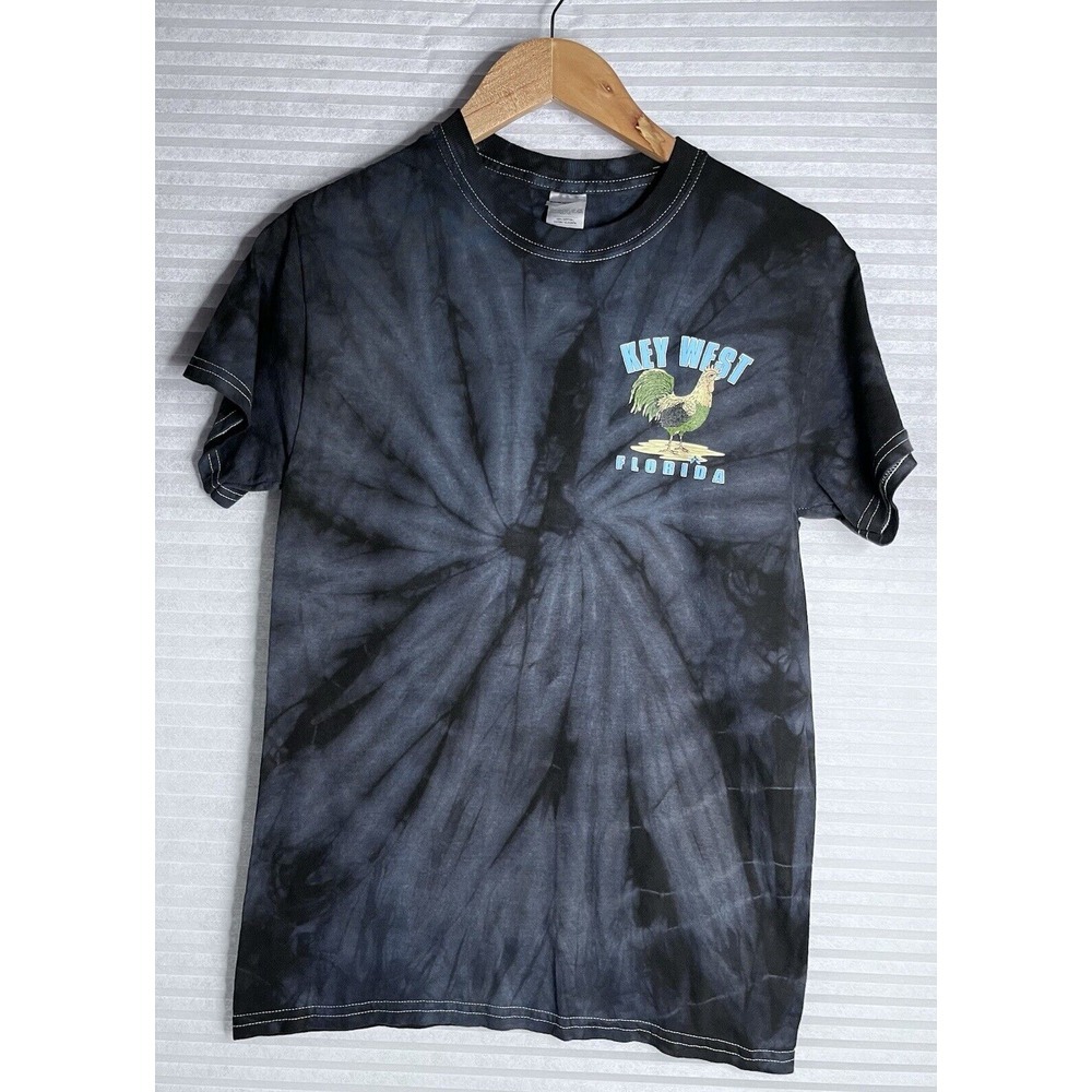 Colortone T-Shirt Men S Black Gray Tie Dye Short Sleeve Key West Florida Rooster